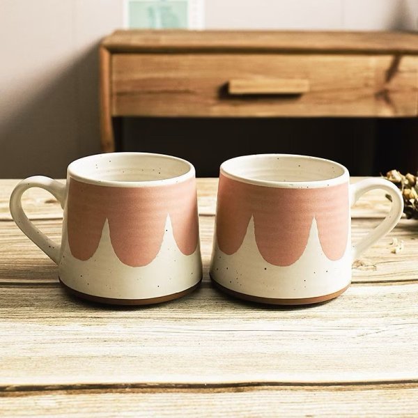Ly Cốc Sứ Instagram Với Hai Tone Màu Đơn Giản(hồng san hô retro và be)