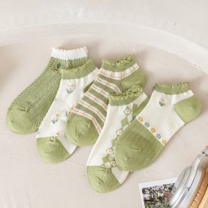 Tất vớ nữ Xanh hoa tiết cổ bèo