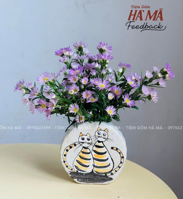 Bình gốm Bánh quy vẽ mèo