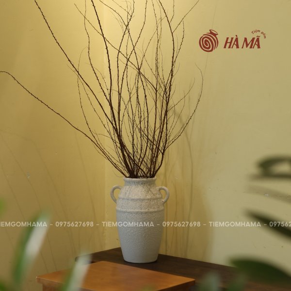 Bình cắm tuyết mai, cành lựu 2 quai tai