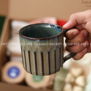 Ly Cốc sứ xanh sọc cao cấp tráng men