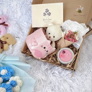Set quà Ly mèo hồng và nến thơm